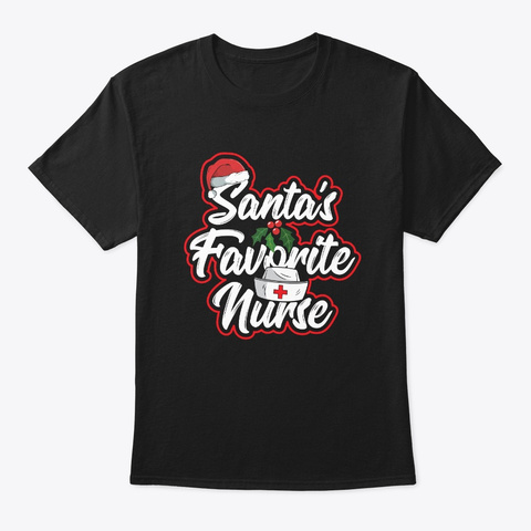 Christmas Tree Xmas Nurse Santa's Black T-Shirt Front