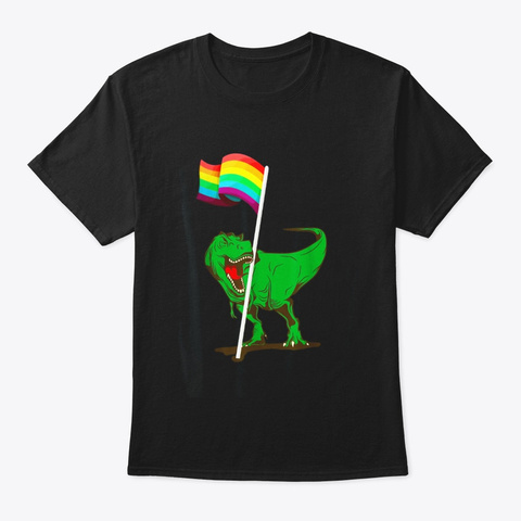 Dinosaur Lgbt Flag Shirt Funny Gay Pride Black T-Shirt Front