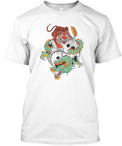 Tiger Dragon Yin Yang White T-Shirt Front