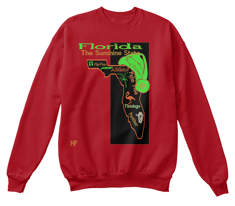 Florida The Sunshine State Merry Christmas Flip Flops Alli Gator Palm Tree Flamingo Panther Hf Deep Red  T-Shirt Front