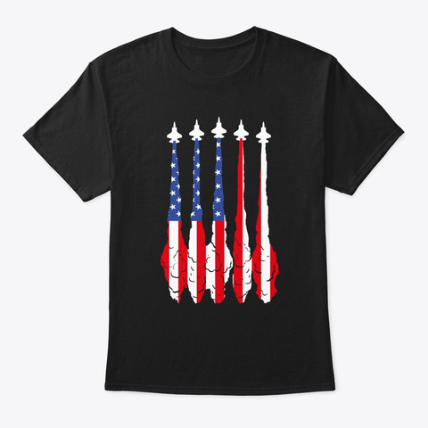 American Flag Usa Airplane Jet Fighter 4 Black T-Shirt Front