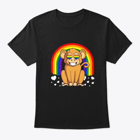 Lgbt Monkey Gay Pride Rainbow Lgbtq Cute Black T-Shirt Front