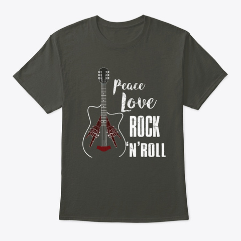 Peace Love Rock And Roll Guitar Retro Smoke Gray T-Shirt Front