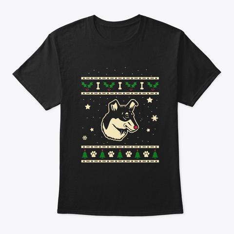 Christmas Smooth Collie Gift Black T-Shirt Front