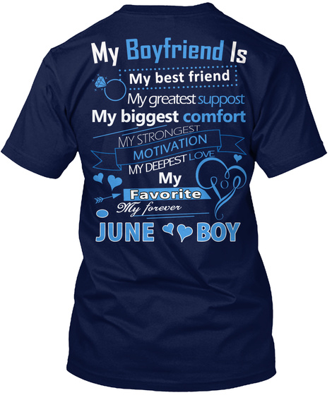 My Boyfriend Is June Boy Navy T-Shirt Back