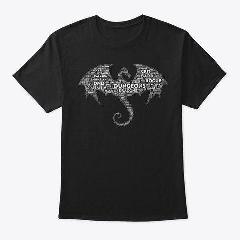 Dragon Word Art D20 Tabletop Role Playin Black T-Shirt Front