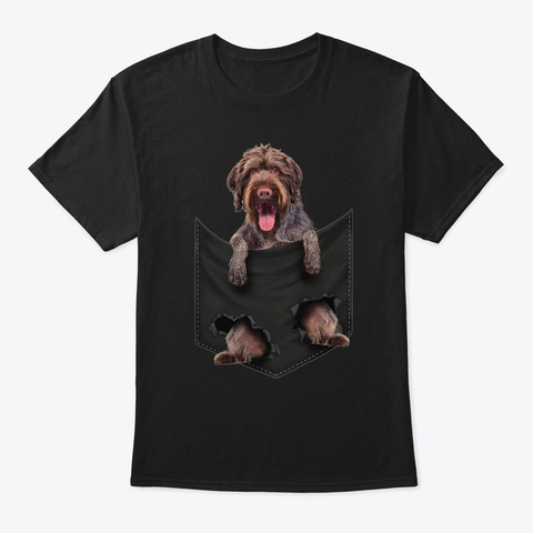 German Wirehaired Pointer Pocket Mid Black T-Shirt Front