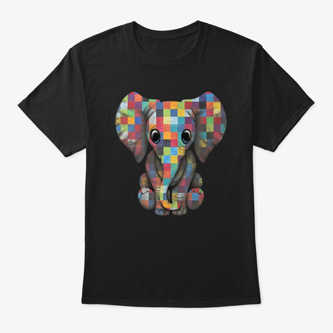 Cute Yarn Colorful Elephant Mind Shirt Black T-Shirt Front