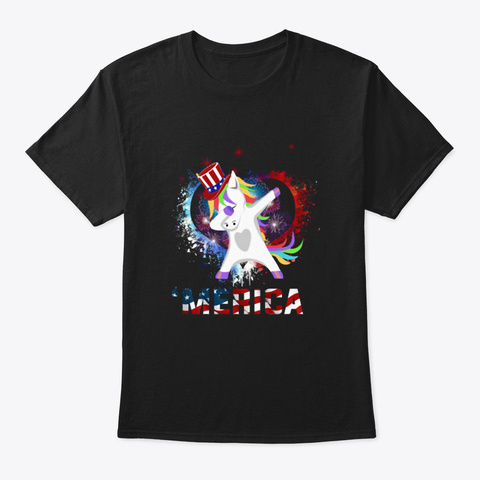 Dabbing American Unicorn Patriotic Fourt Black T-Shirt Front