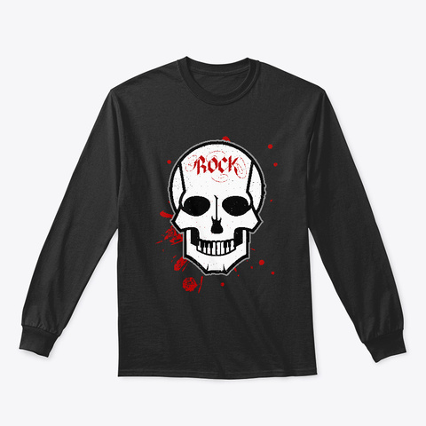 Rock N Roll Skull Halloween Costume Black T-Shirt Front