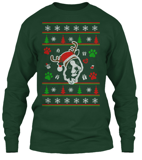 Boston Terrier Ugly Sweater Forest Green T-Shirt Front