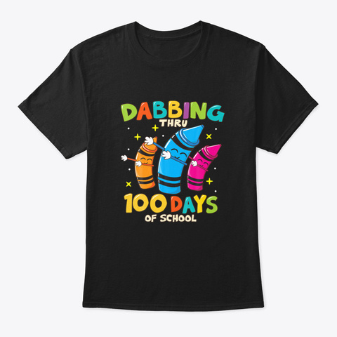 Dabbing Crayons Kids 100 Days School Gif Black áo T-Shirt Front