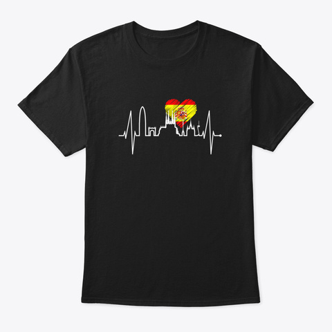 Barcelona Skyline Heartbeat Heart Spain  Black áo T-Shirt Front