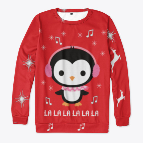 Christmas Penguin Ugly Sweater Red T-Shirt Front