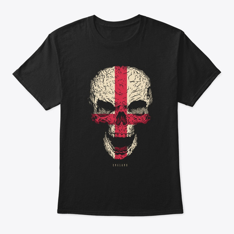 Skull England Flag Skeleton Black T-Shirt Front