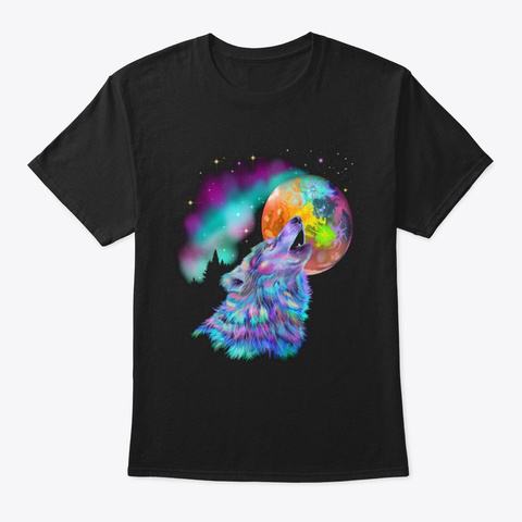 Howling Wolf Galaxy Black T-Shirt Front