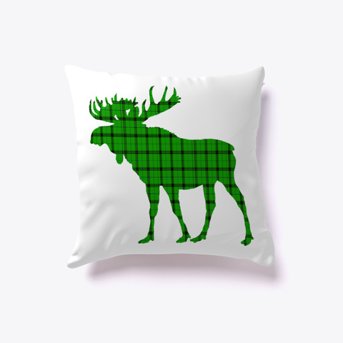 Green Plaid Moose White T-Shirt Front