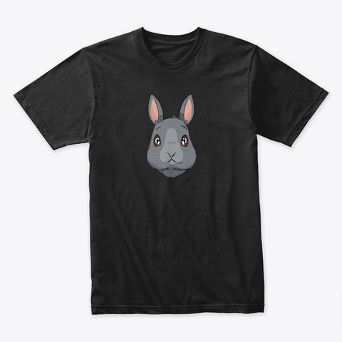 Adorable Grey Bunny Portrait Black T-Shirt Front