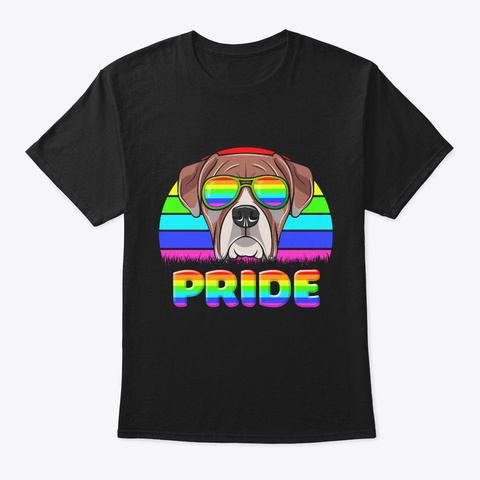 Pride Lgbt Cute Boxer Dog Rainbow Shirt Black T-Shirt Front