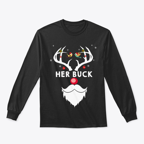 Mens Her Buck Couples Matching Christmas Black T-Shirt Front