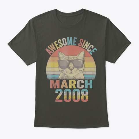 Awesome Since March 2008 12th Birthday Smoke Gray T-Shirt Front