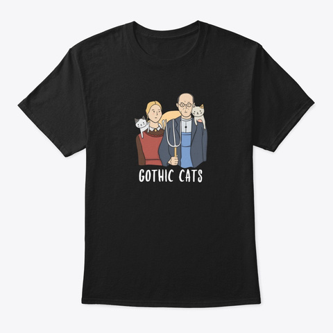 "American Gothic" Cats Black T-Shirt Front