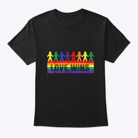 Vintage Love Wins Gay Lgbt Pride Flag Black T-Shirt Front