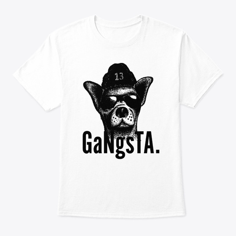Funny Dog Gangsta Pointillism White T-Shirt Front