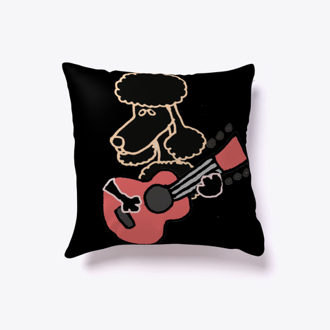 Funny Black Poodle Playing Guitar Black T-Shirt Front