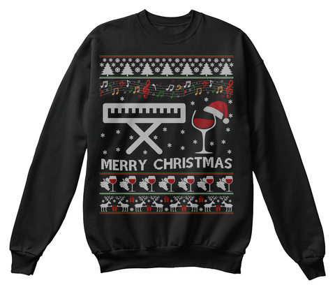 Ugly Wine Keyboard Christmas Sweater Tee Black T-Shirt Front