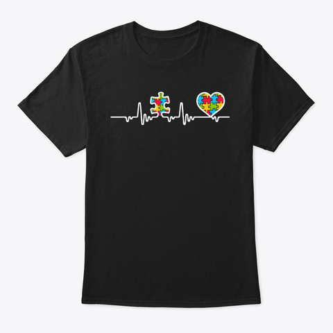 Heartbeat Autism Awareness Gift Black T-Shirt Front
