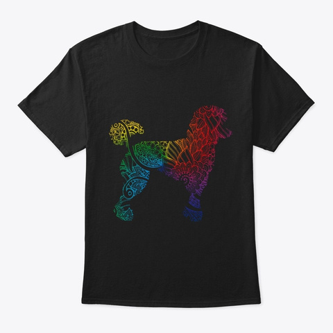 Poodle Colorful Drawing Mandala Black T-Shirt Front