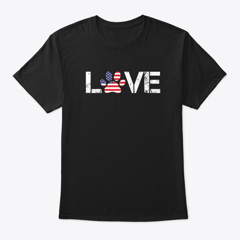 Love Dog Paw Print American Flag Indepen Black Kaos Front
