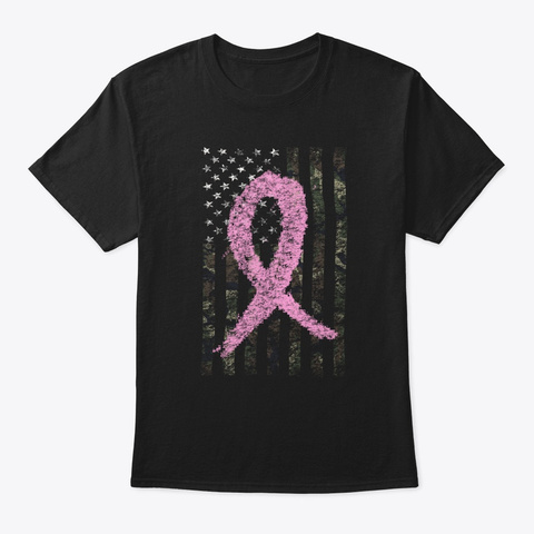 Breast Cancer Camo Flag Pink Ribbon Black Camiseta Front
