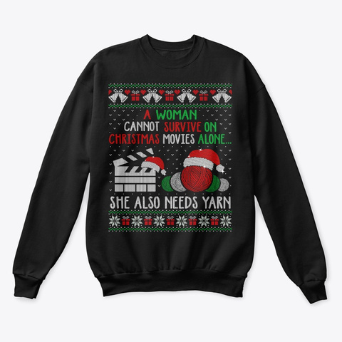 Christmas Movies And Yarn Lovers Gifts Black T-Shirt Front