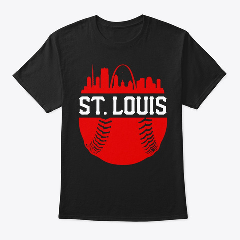 St Louis Baseball Skyline Cardinal Retro Black T-Shirt Front
