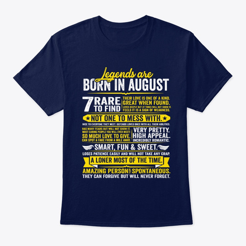 Legends Are Born In August Navy T-Shirt Front