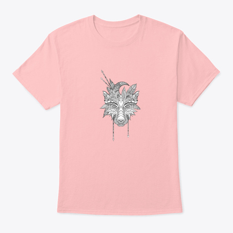 Boho Wolf Indian Totem Head T Shirt Pale Pink T-Shirt Front