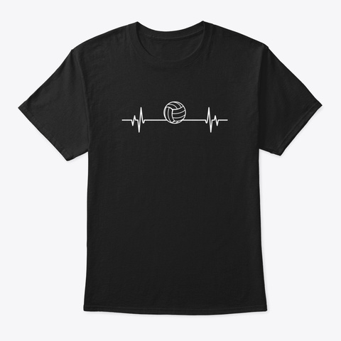 Volleyball Heartbeat   Cool Funny Volley Black T-Shirt Front