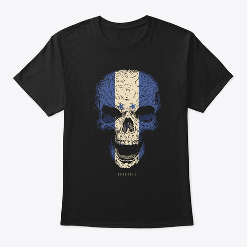 Skull Honduras Flag Skeleton Black T-Shirt Front