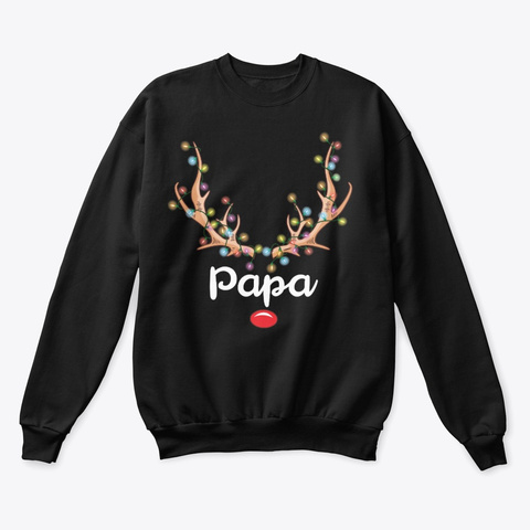 Papa Deer Horn Lights Christmas Black T-Shirt Front
