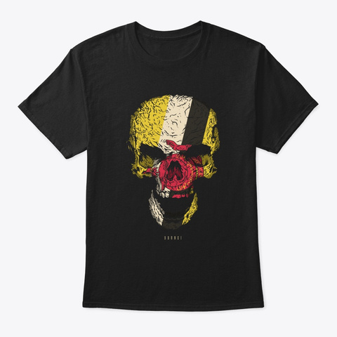 Skull Brunei Flag Skeleton Black T-Shirt Front