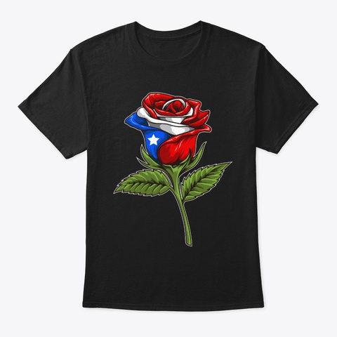 Puerto Rico Rose   Boricua Flower Black T-Shirt Front
