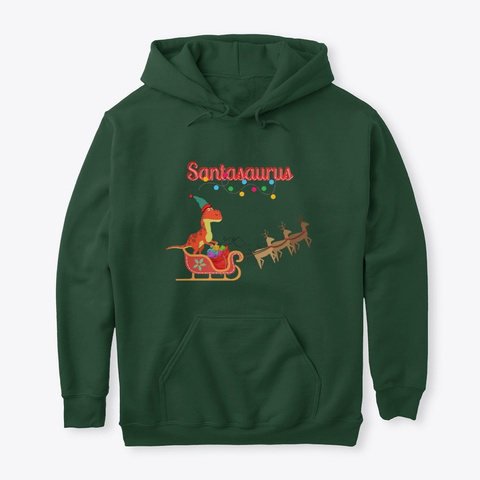 Santasaurus Christmas  Tee Forest Green T-Shirt Front