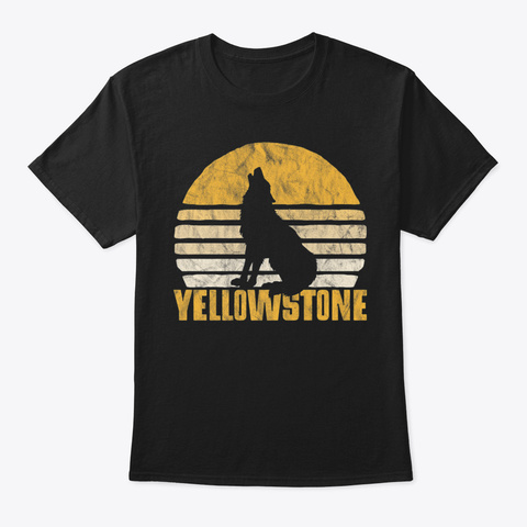 Vintage Yellowstone National Park Wolf R Black T-Shirt Front