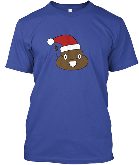 Funny Emoji Santa Hat Christmas Poop Deep Royal T-Shirt Front