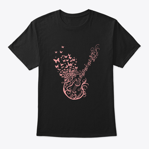 Butterfly Sound Guitar Gift Black T-Shirt Front