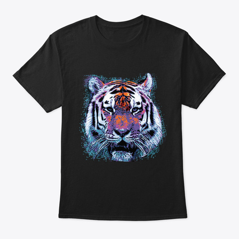 Retro 80's Tiger Face Splatter Paint Black T-Shirt Front