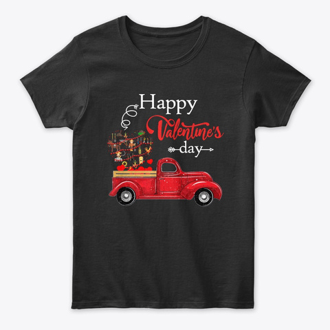 Happy Valentine's Day Truck Farmer Tee Black T-Shirt Front