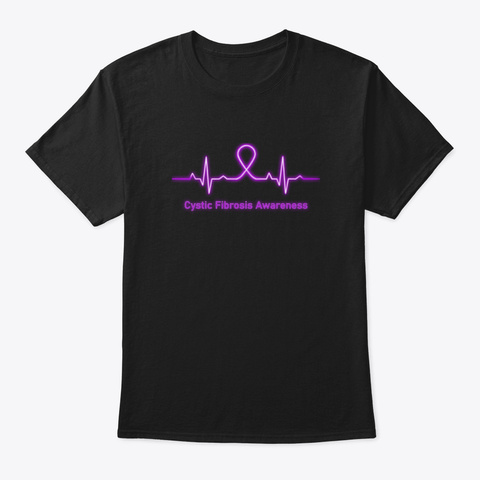 Cystic Fibrosis Awareness Heartbeat Figh Black T-Shirt Front